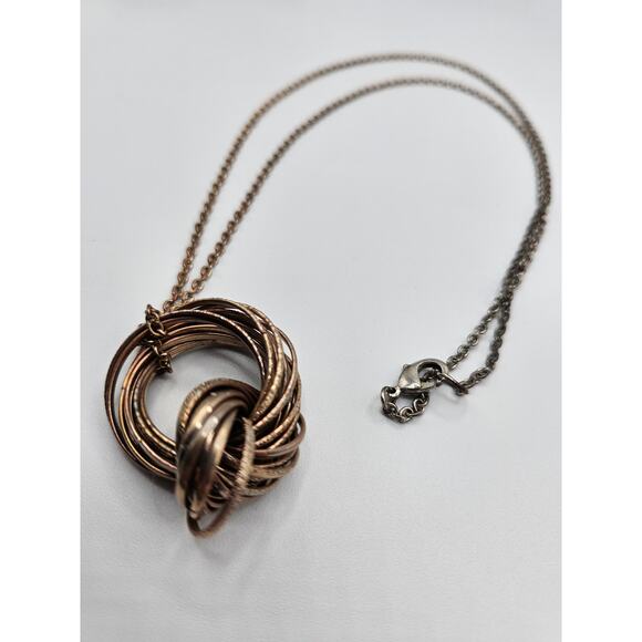 Vintage 1980s Pendant Style Necklace Gold Tone Wrapped Metal - Picture 4 of 4